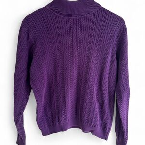 Wainscott Vintage Deep Purple Cable Knit Women's Sweater Medium 100% Cotton